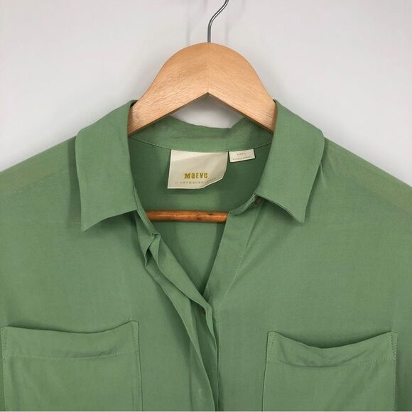 Maeve Anthropologie Tie Waist Sandbridge Button Down Shirt Womens XS Light Green - Picture 3 of 9